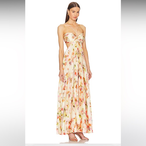 ALC Moira Pleated Dress Pale Peach Multi - Picture 2 of 5